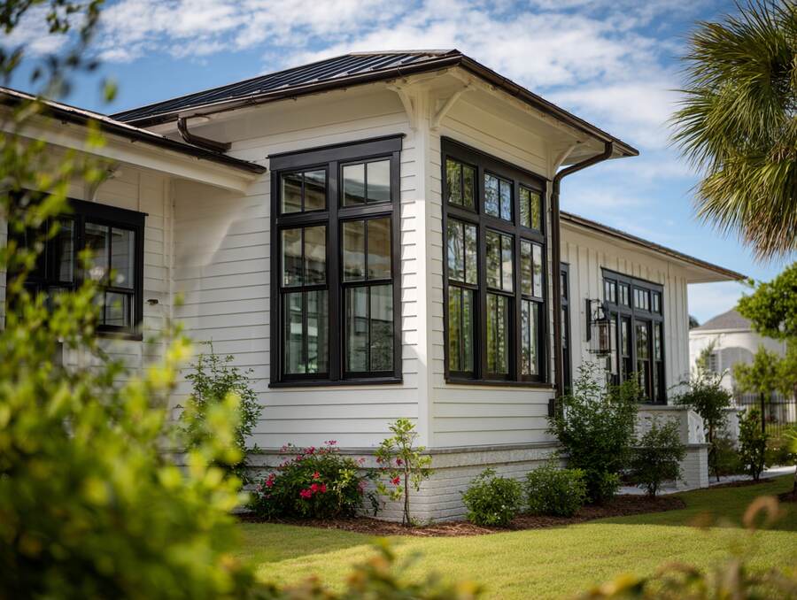 Coastal cottage exterior featuring Hurricane Windows in Pinellas County, FL for impact protection and style.