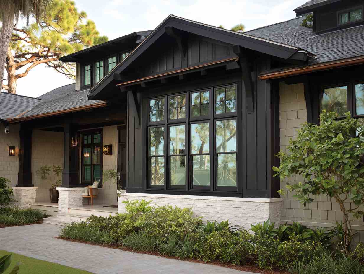 Modern hurricane windows in Pinellas County FL offer sleek black frames and high impact protection for coastal homes.