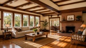 Living room with large hurricane windows bringing natural light and storm protection indoors