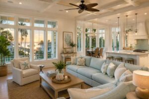 Coastal interior with vinyl windows in Huntington Beach, CA.