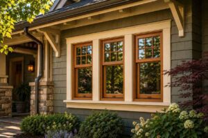 Craftsman home with wood-framed windows